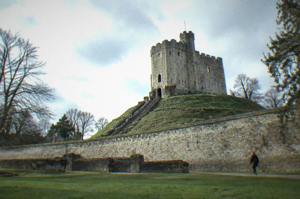 The Norman keep at Cardiff Castle seen from the grassy inner courtyard