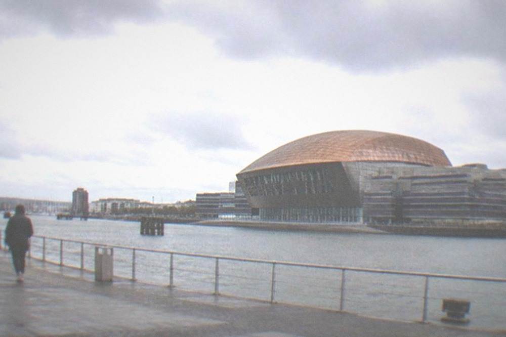 Cardiff Bay waterfront with the Wales Millennium Centre across the water